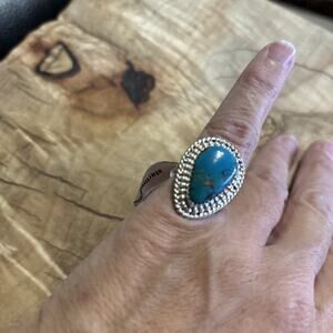 Native American Navajo Sterling Silver Ring w. Turquoise Setting: Size 5.5